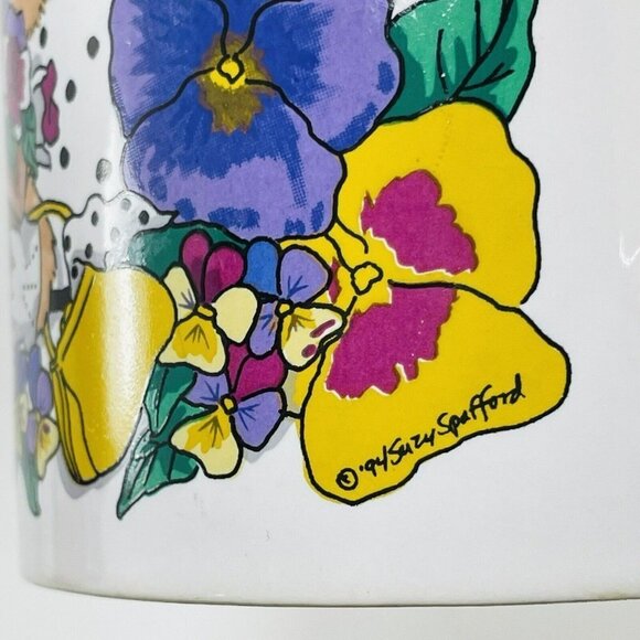 Vintage 1994 Suzy Zoo Mug Pansy For Thoughts Women Garden Gardener Flower Spring - Picture 4 of 11